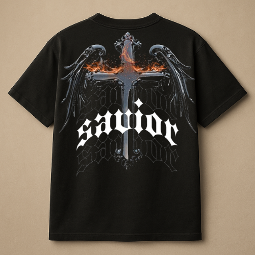 SAVIOR BLACK BOXY OVERSIZED TSHIRT