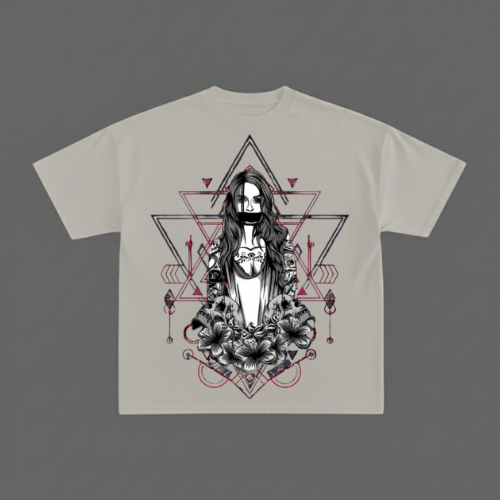 CRIMSON GEOMETRY OFF-WHITE BOXY OVERSIZED TSHIRT