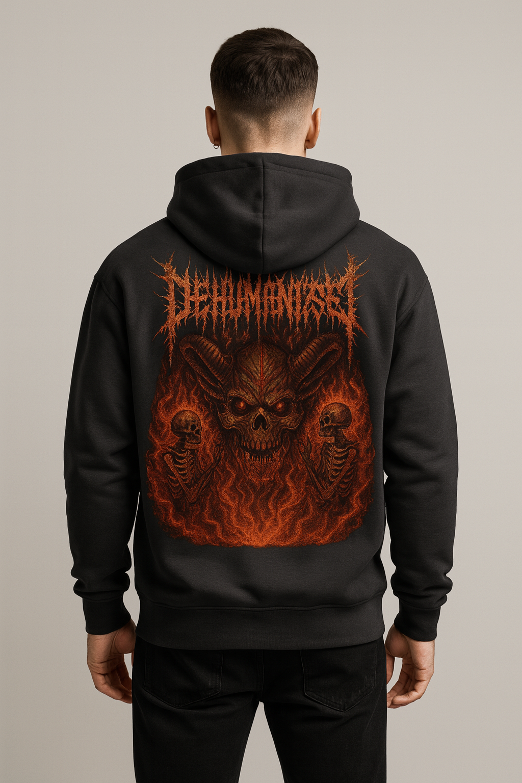DEMON FLAME BLACK BOXY OVERSIZED HOODIE