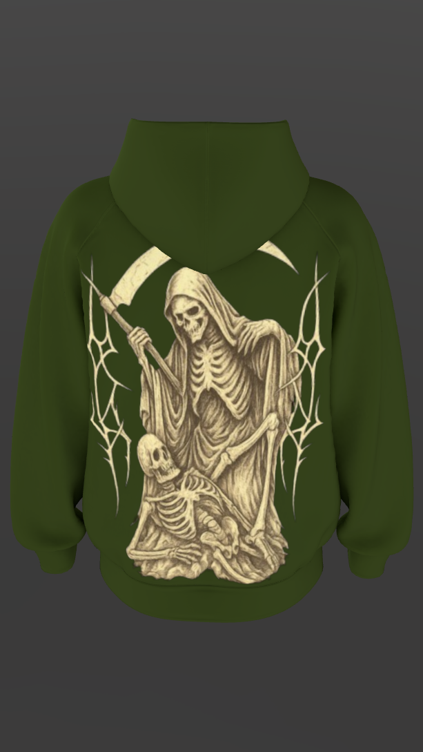 RAW REAPER OLIVE GREEN BOXY OVERSIZED HOODIE