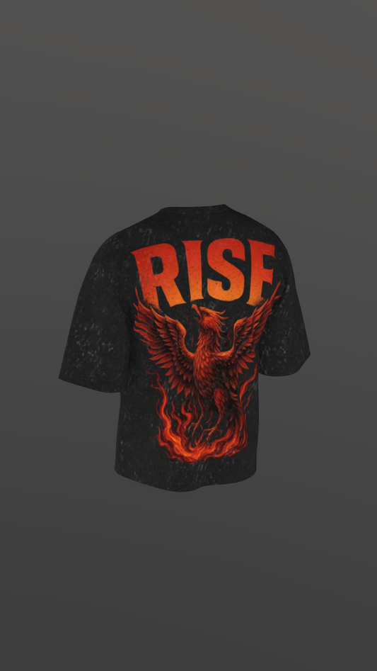 RISE ACID BLACK BOXY OVERSIZED TSHIRT