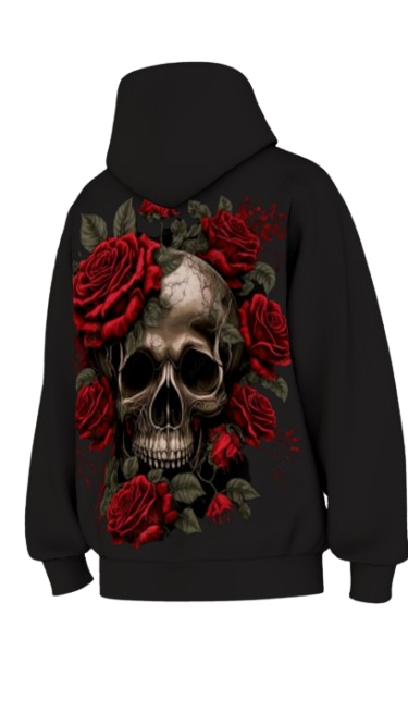 DEATH ROSE BLACK BOXY OVERSIZED HOODIE