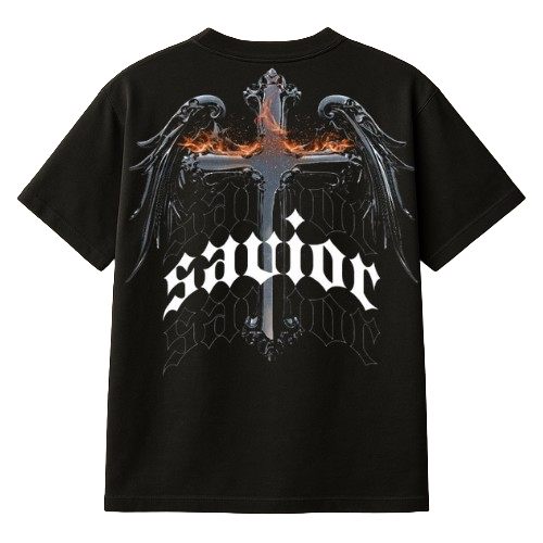 SAVIOR BLACK BOXY OVERSIZED TSHIRT