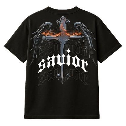 SAVIOR BLACK BOXY OVERSIZED TSHIRT