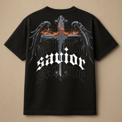 SAVIOR BLACK BOXY OVERSIZED TSHIRT