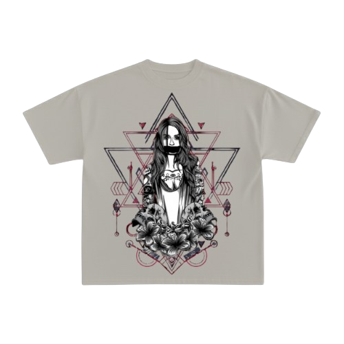 CRIMSON GEOMETRY OFF-WHITE BOXY OVERSIZED TSHIRT