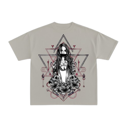 CRIMSON GEOMETRY OFF-WHITE BOXY OVERSIZED TSHIRT