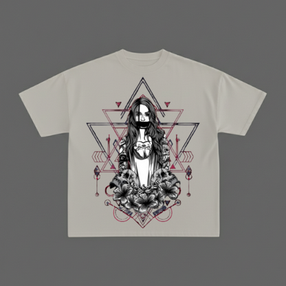 CRIMSON GEOMETRY OFF-WHITE BOXY OVERSIZED TSHIRT