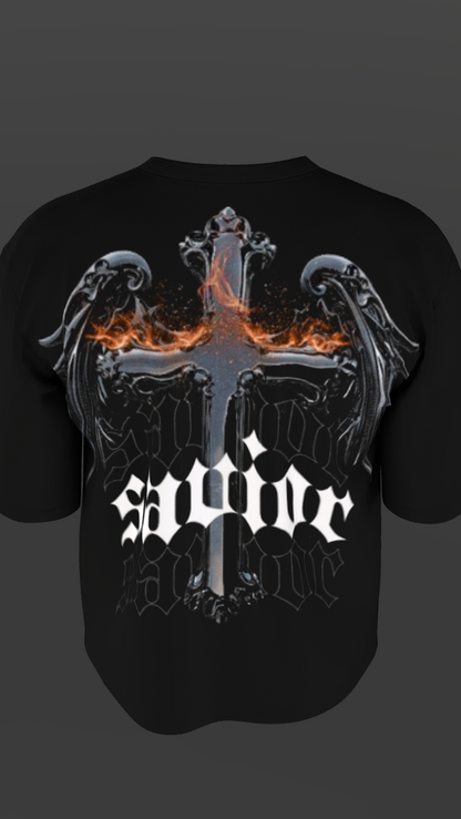 SAVIOR BLACK BOXY OVERSIZED TSHIRT
