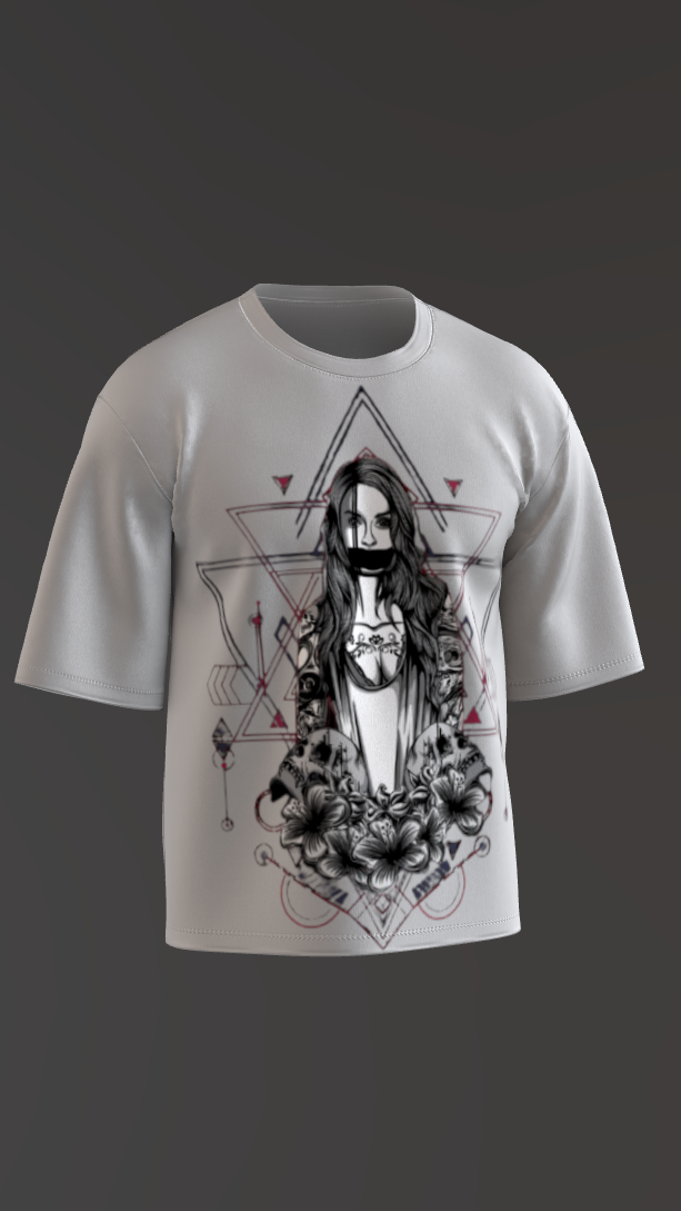 CRIMSON GEOMETRY OFF-WHITE BOXY OVERSIZED TSHIRT