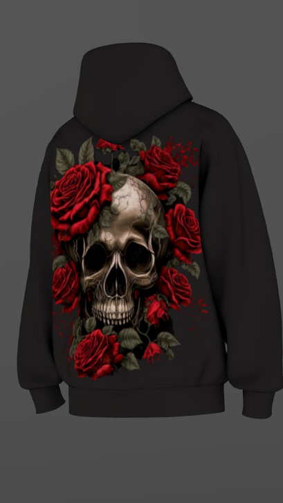 DEATH ROSE BLACK BOXY OVERSIZED HOODIE