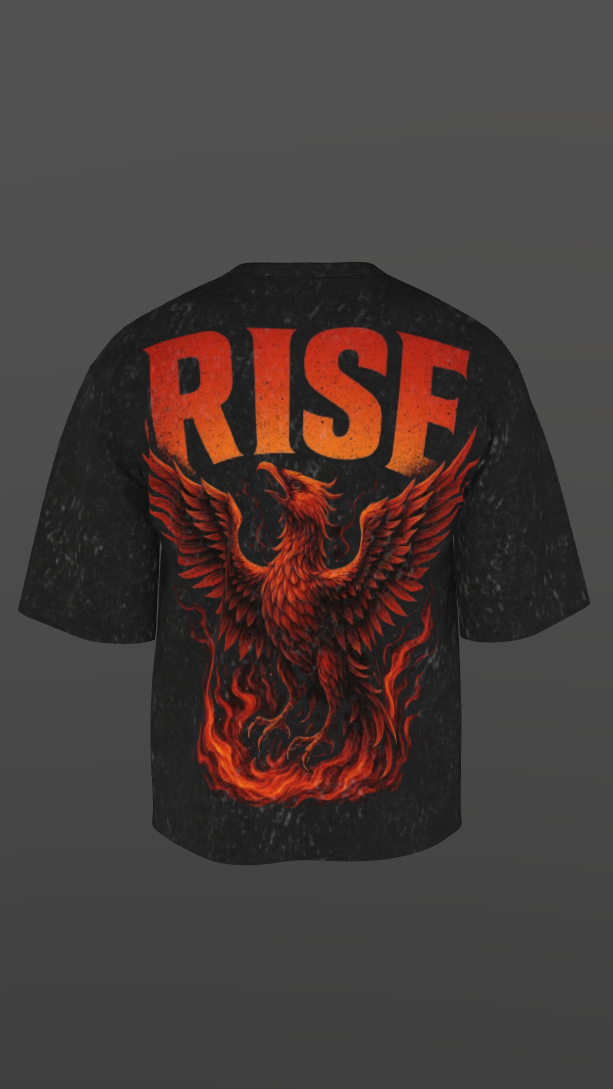 RISE ACID BLACK BOXY OVERSIZED TSHIRT