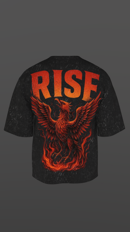 RISE ACID BLACK BOXY OVERSIZED TSHIRT