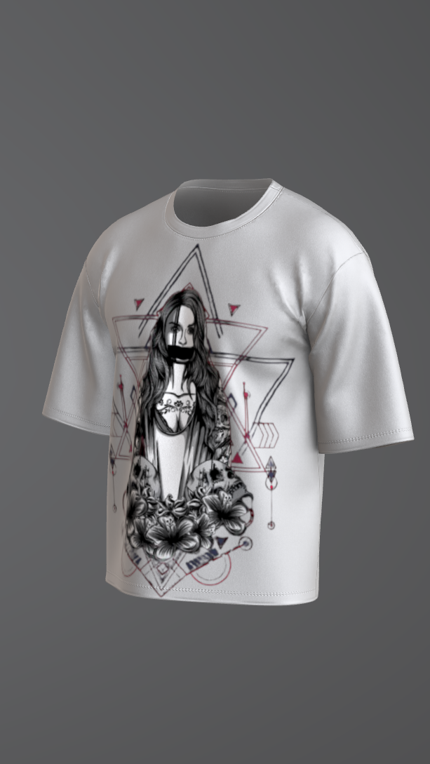 CRIMSON GEOMETRY OFF-WHITE BOXY OVERSIZED TSHIRT