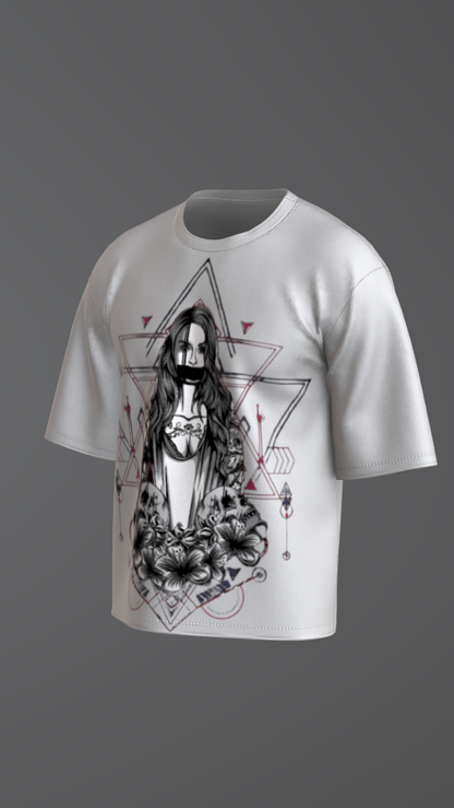 CRIMSON GEOMETRY OFF-WHITE BOXY OVERSIZED TSHIRT