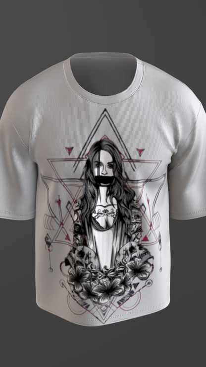 CRIMSON GEOMETRY OFF-WHITE BOXY OVERSIZED TSHIRT