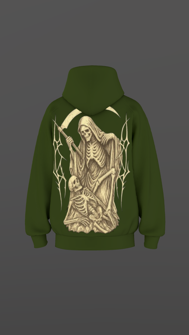 RAW REAPER OLIVE GREEN BOXY OVERSIZED HOODIE