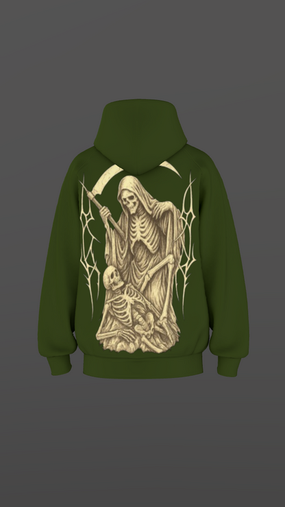 RAW REAPER OLIVE GREEN BOXY OVERSIZED HOODIE