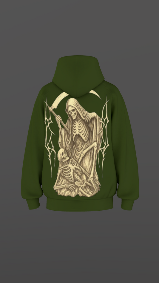 RAW REAPER OLIVE GREEN BOXY OVERSIZED HOODIE