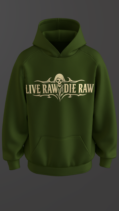 RAW REAPER OLIVE GREEN BOXY OVERSIZED HOODIE