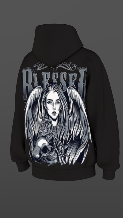 BLESSED BLACK BOXY OVERSIZED HOODIE
