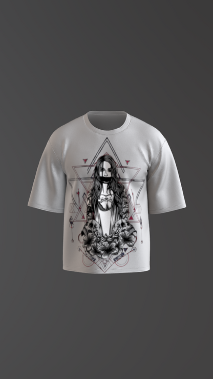 CRIMSON GEOMETRY OFF-WHITE BOXY OVERSIZED TSHIRT