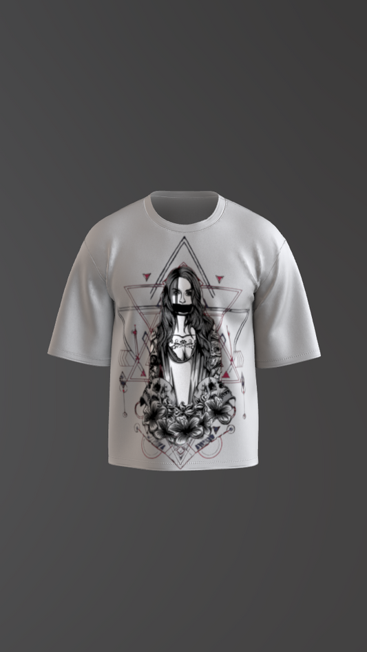 CRIMSON GEOMETRY OFF-WHITE BOXY OVERSIZED TSHIRT