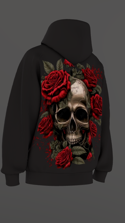 DEATH ROSE BLACK BOXY OVERSIZED HOODIE
