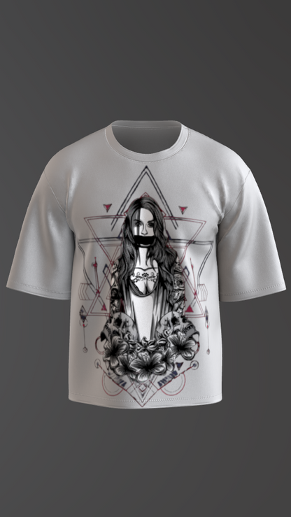 CRIMSON GEOMETRY OFF-WHITE BOXY OVERSIZED TSHIRT