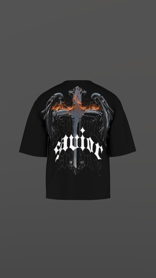 SAVIOR BLACK BOXY OVERSIZED TSHIRT