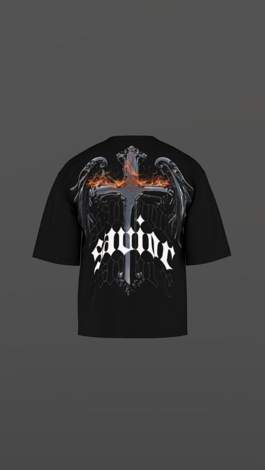 SAVIOR BLACK BOXY OVERSIZED TSHIRT