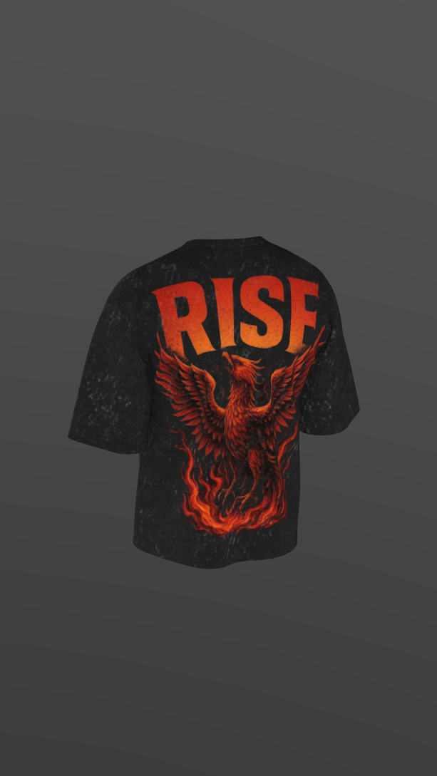 RISE ACID BLACK BOXY OVERSIZED TSHIRT