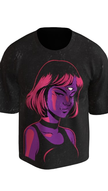 COSMIC VISION ACID BLACK BOXY OVERSIZED TSHIRT