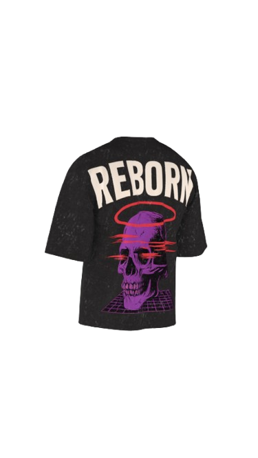 REBORN ACID BLACK BOXY OVERSIZED TSHIRT