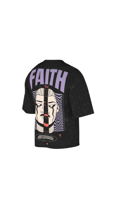 FAITH ACID BLACK BOXY OVERSIZED TSHIRT