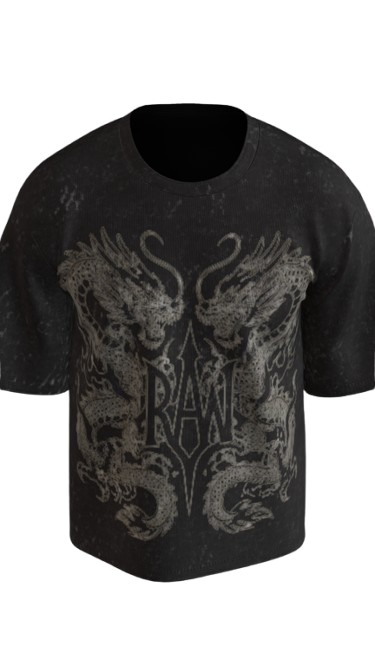 TWIN-FANG ACID BLACK BOXY OVERSIZED TSHIRT