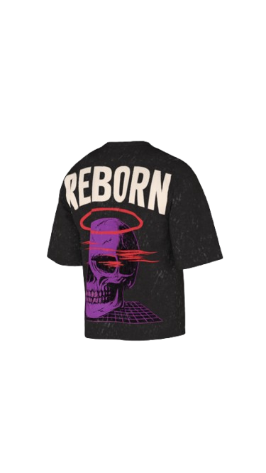 REBORN ACID BLACK BOXY OVERSIZED TSHIRT