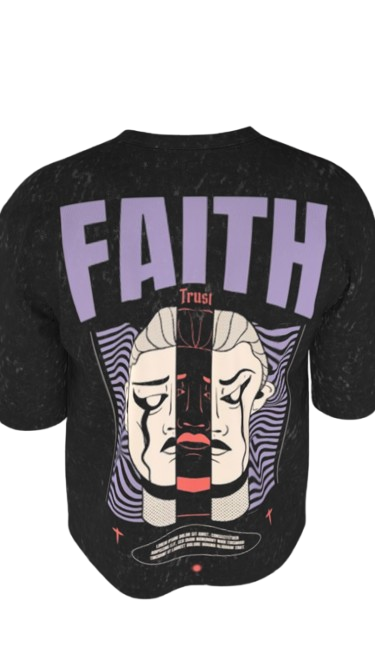 FAITH ACID BLACK BOXY OVERSIZED TSHIRT
