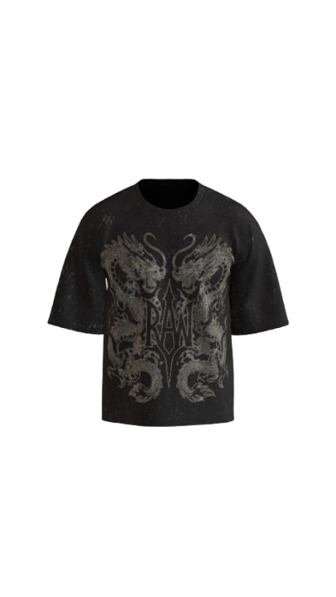 TWIN-FANG ACID BLACK BOXY OVERSIZED TSHIRT