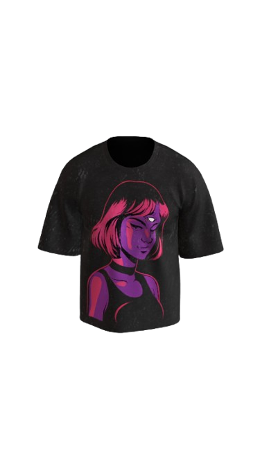 COSMIC VISION ACID BLACK BOXY OVERSIZED TSHIRT