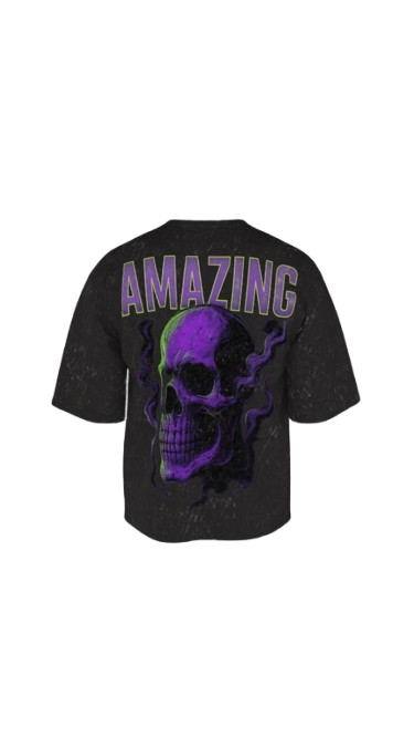 SHADOW REIGN ACID BLACK BOXY OVERSIZED TSHIRT