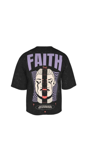 FAITH ACID BLACK BOXY OVERSIZED TSHIRT