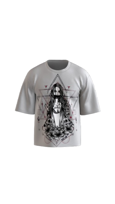 CRIMSON GEOMETRY OFF-WHITE BOXY OVERSIZED TSHIRT