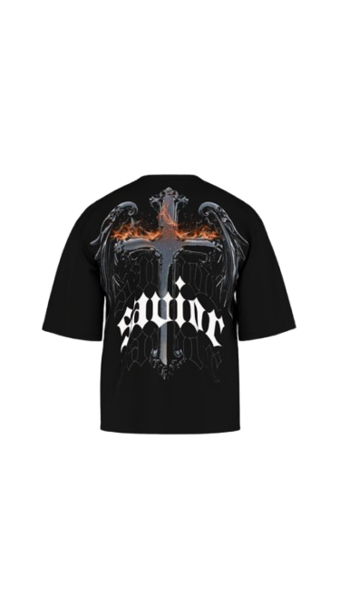 SAVIOR BLACK BOXY OVERSIZED TSHIRT