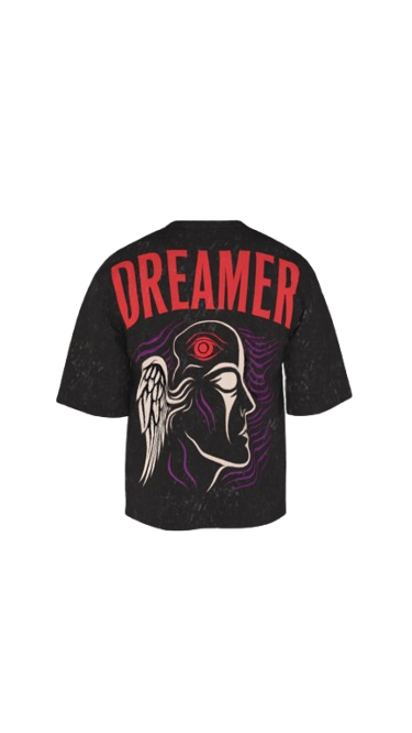 DREAMER ACID BLACK BOXY OVERSIZED TSHIRT