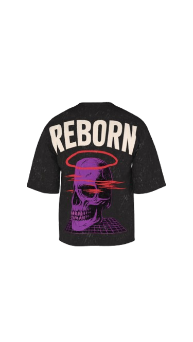 REBORN ACID BLACK BOXY OVERSIZED TSHIRT