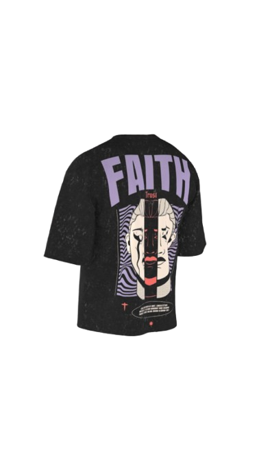 FAITH ACID BLACK BOXY OVERSIZED TSHIRT